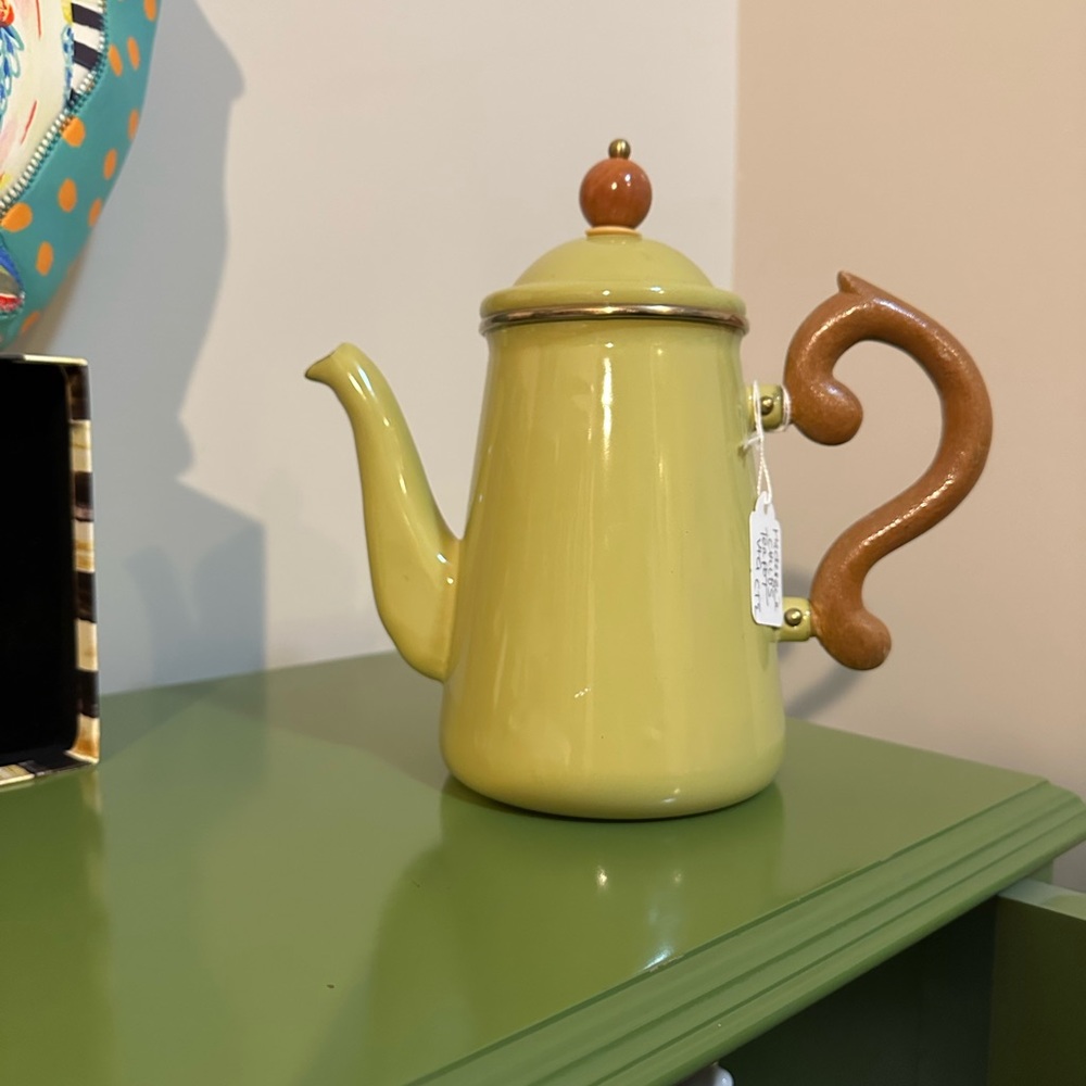 Vintage Mackenzie Childs Coffee Pot Green Enamelware